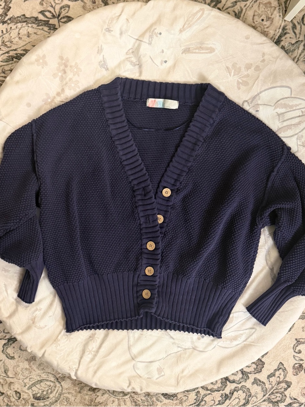 Free People Navy Button-Front Cropped Knit Cardigan